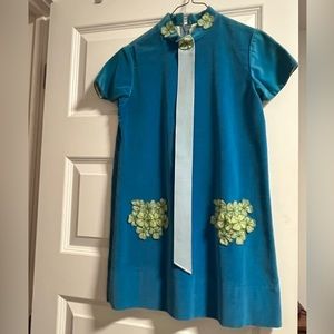 Vintage Elena Diran Dress (60’s)- Blue velvet w/shamrocks - size 8 - great shape